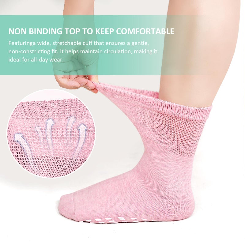 CaiDieNu Non Slip Socks for Women: Non Skid Crew Grip Socks with Gripper for Elderly Pregnant Hospital Slipper Grippy 5 Pairs Mixed Colors Medium - Image 4