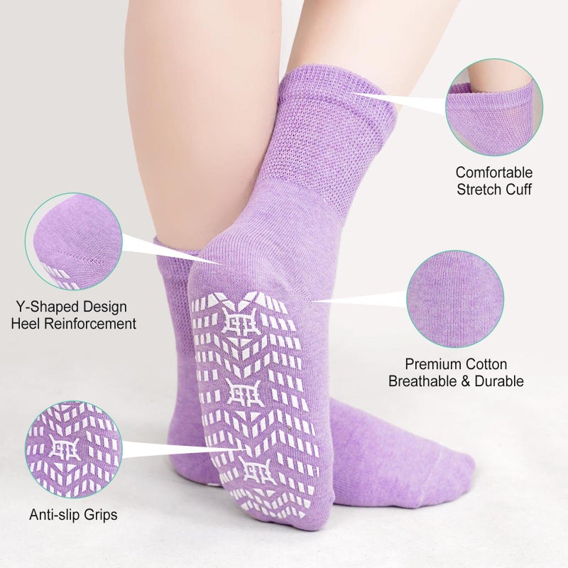CaiDieNu Non Slip Socks for Women: Non Skid Crew Grip Socks with Gripper for Elderly Pregnant Hospital Slipper Grippy 5 Pairs Mixed Colors Medium - Image 5