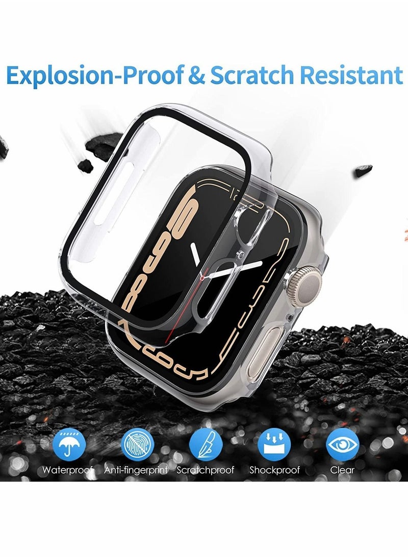 Y&D - Hard PC Case Compatible with Apple Watch Series 7 45mm,Tempered Glass Screen Protector, Full Coverage, Touch Sensitive, Ultra-Thin HD Clear Bumper Protective Cover-Black/Clear/Blue - Image 1