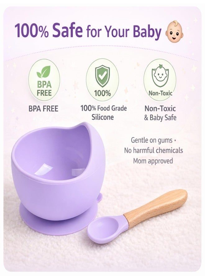 NOWFLY Baby Feeding Bowl and Spoon | Silicone Suction Baby Bowl | BPA Free Microwave Safe Feeding Set (Lavender) - Image 2