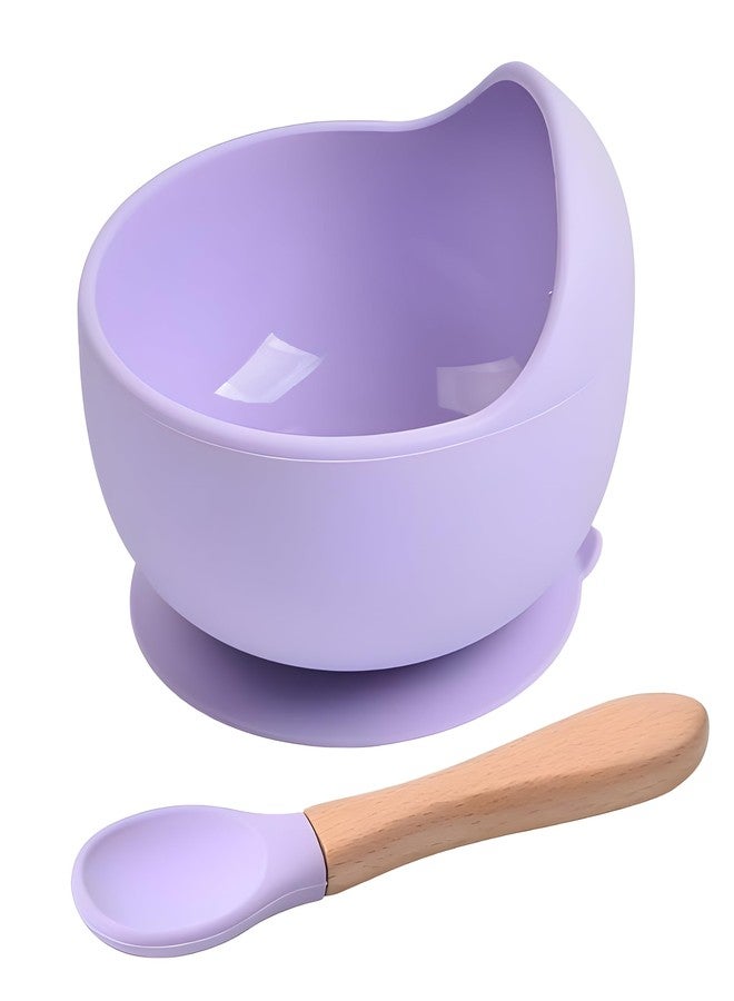 NOWFLY Baby Feeding Bowl and Spoon | Silicone Suction Baby Bowl | BPA Free Microwave Safe Feeding Set (Lavender) - Image 1