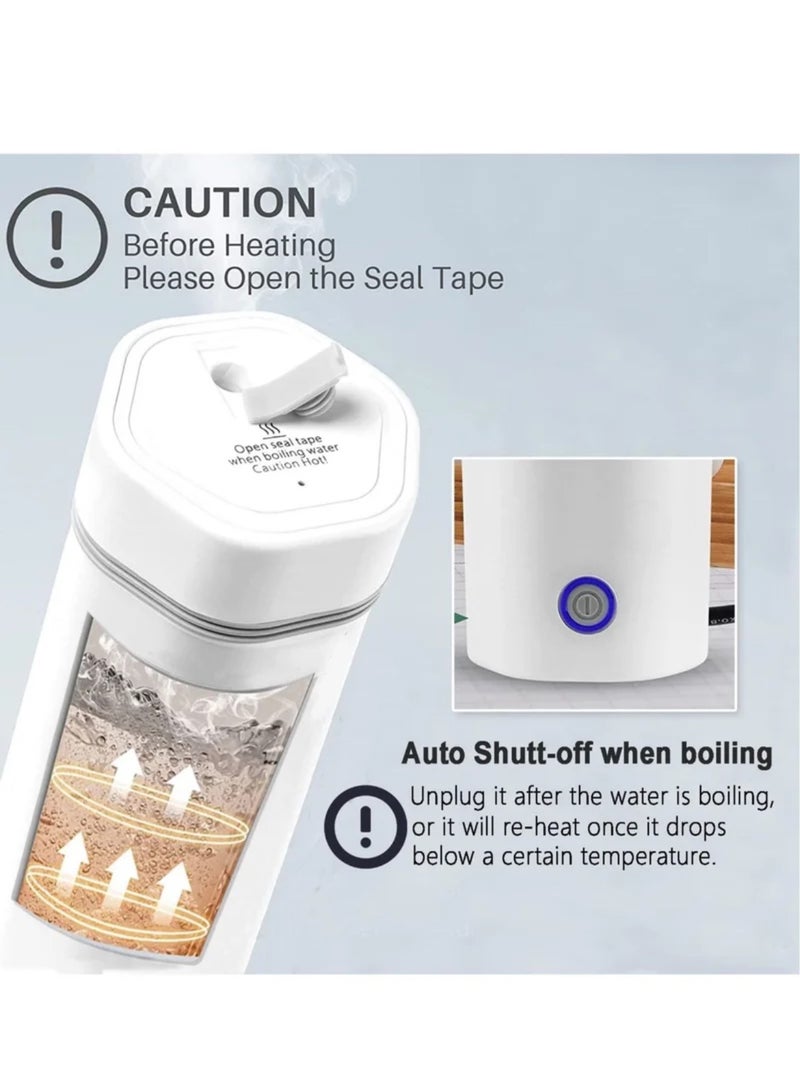 Portable Electric Kettle, Stainless Steel Liner Travel Electric Cup Home Mini Heating Teapot Fast Cooking Single Cup Water Heater 350ml Hot Water Bottle (White)  - Image 2