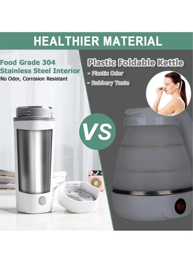 Portable Electric Kettle, Stainless Steel Liner Travel Electric Cup Home Mini Heating Teapot Fast Cooking Single Cup Water Heater 350ml Hot Water Bottle (White)  - Image 3