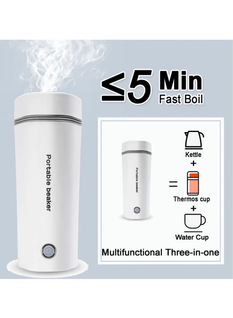 Portable Electric Kettle, Stainless Steel Liner Travel Electric Cup Home Mini Heating Teapot Fast Cooking Single Cup Water Heater 350ml Hot Water Bottle (White)  - Image 4