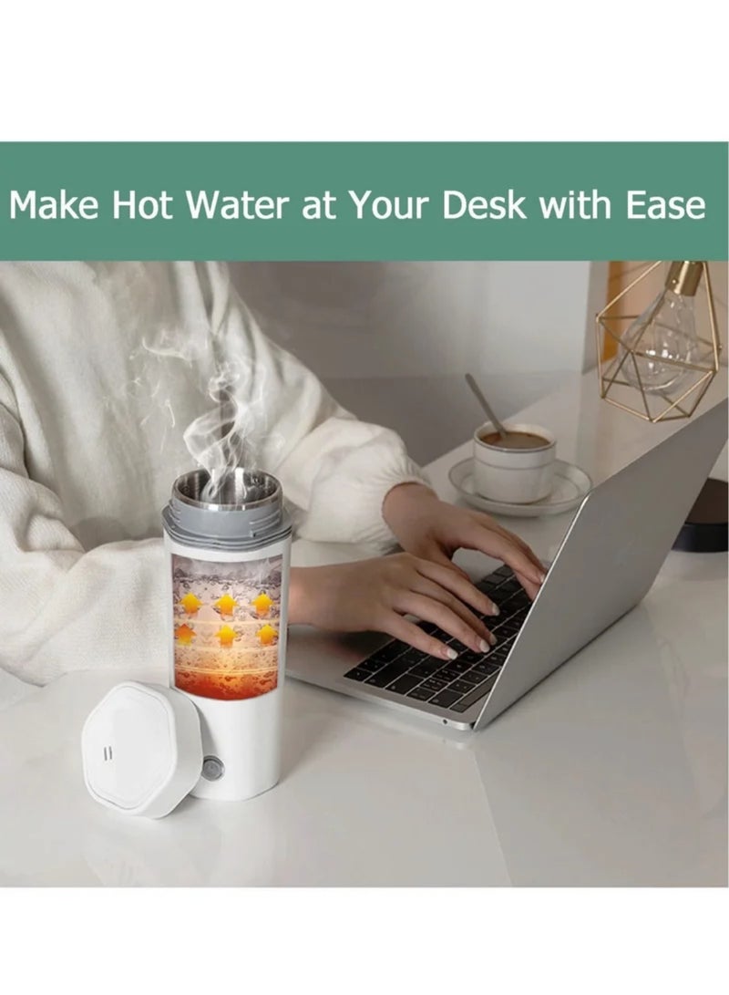 Portable Electric Kettle, Stainless Steel Liner Travel Electric Cup Home Mini Heating Teapot Fast Cooking Single Cup Water Heater 350ml Hot Water Bottle (White)  - Image 5