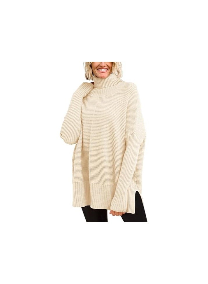Trendy Oversized Turtleneck Sweater for Women Long Knitted Cozy Pullover Sweaters