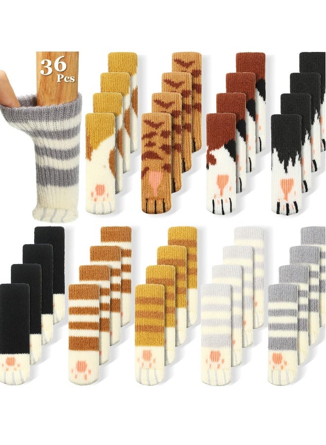 Chair Leg Socks, 36 Pieces Cat's Paw Furniture Socks Non-slip Chair and Table Knitted Socks High Elasticity Silent Furniture Sock Pad Door Handle Gloves Hardwood Floor Protectors (9 Colors)  - Image 1