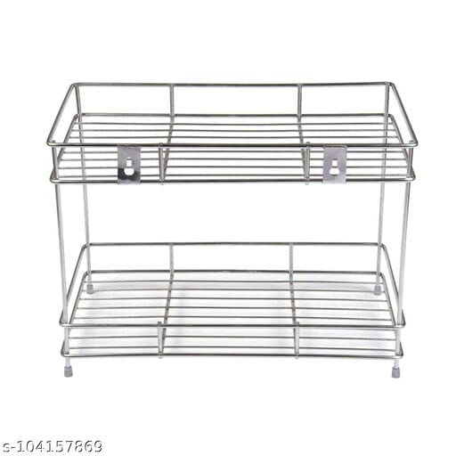 Cri8Hub Heavy Stainless Steel Floor Mount Kitchen Rack, Kitchen Organizer And Space Saver, Counter Top Stand 2-Tiered Shelf Trolley Basket For Boxes Utensils Dishes Plates For Home - Image 2
