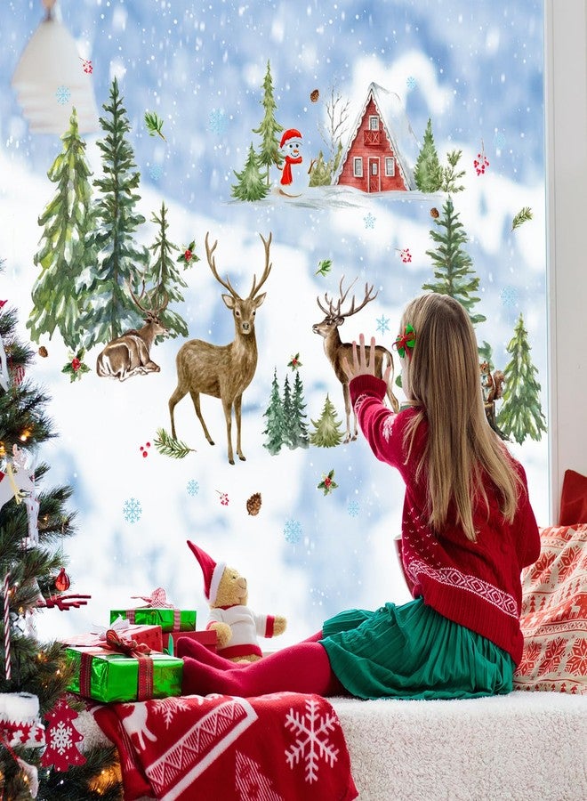 Aurbhosa Merry Christmas Wall Decal Pine Tree Deer Wall Sticker Peel and Stick Woodland Forest Wall Decals Winter Snowman Snowflake Wallpaper for Playroom Nursery Xmas Decor - Image 2