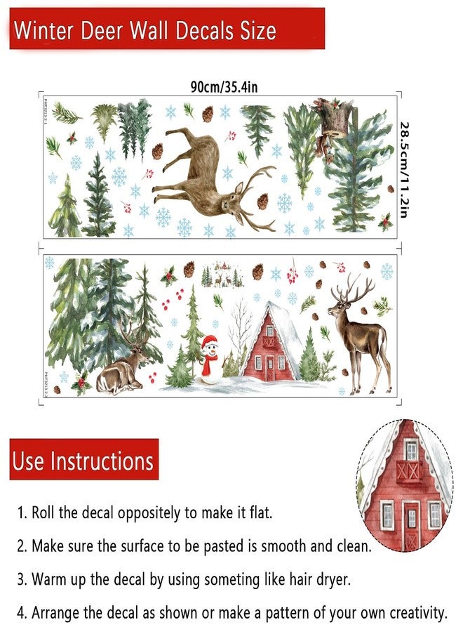 Aurbhosa Merry Christmas Wall Decal Pine Tree Deer Wall Sticker Peel and Stick Woodland Forest Wall Decals Winter Snowman Snowflake Wallpaper for Playroom Nursery Xmas Decor - Image 5