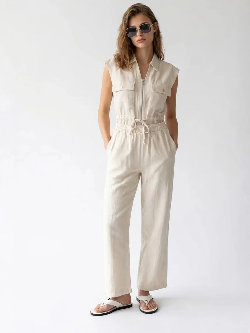 Mixray MIXRAY Cotton Sleeveless Vest And Wide-Leg Trousers Set
