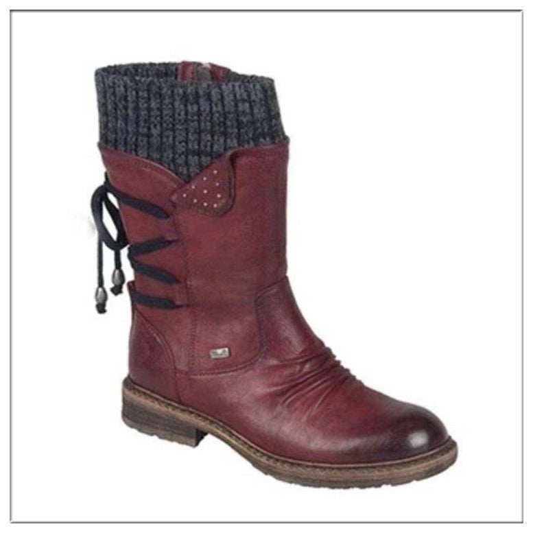 Cross-border Foreign Trade 2020 Autumn and Winter New Comfortable Warm Low-heeled Square-heeled Round-head European and American Wool Mid-barrel Women's Leather Boots - Image 5