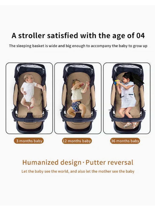 عربست عربة أطفال قابلة للتحويل ، سرير أطفال قابل للطي قابل للانعكاس مع مقبض قابل للتعديل ، منظر طبيعي مرتفع وعربة أطفال عصريةمناسبة ، للأطفال حتى عمر سنة واحدة ، بيج - Image 3