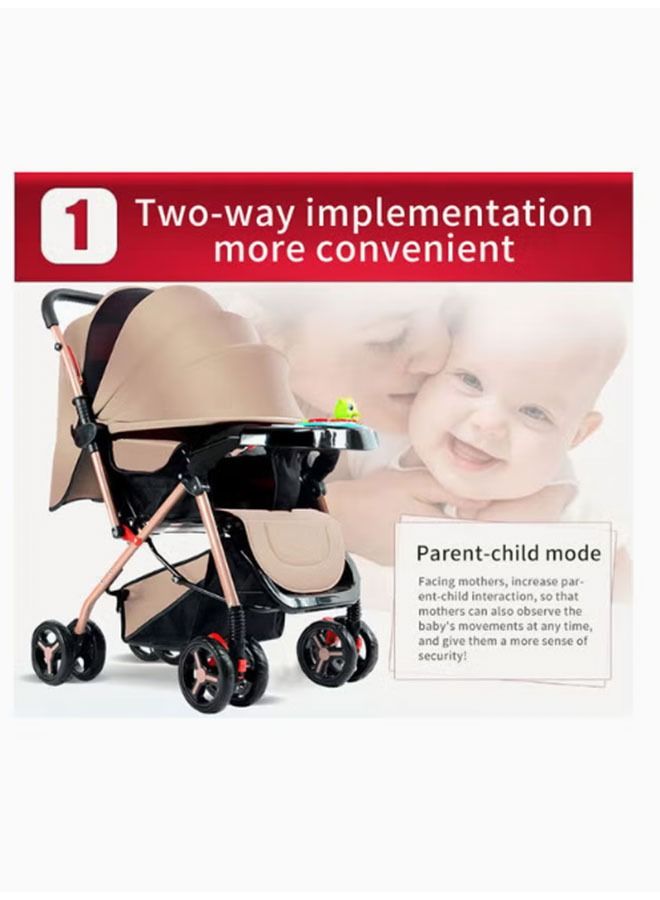 عربست عربة أطفال قابلة للتحويل ، سرير أطفال قابل للطي قابل للانعكاس مع مقبض قابل للتعديل ، منظر طبيعي مرتفع وعربة أطفال عصريةمناسبة ، للأطفال حتى عمر سنة واحدة ، بيج - Image 2