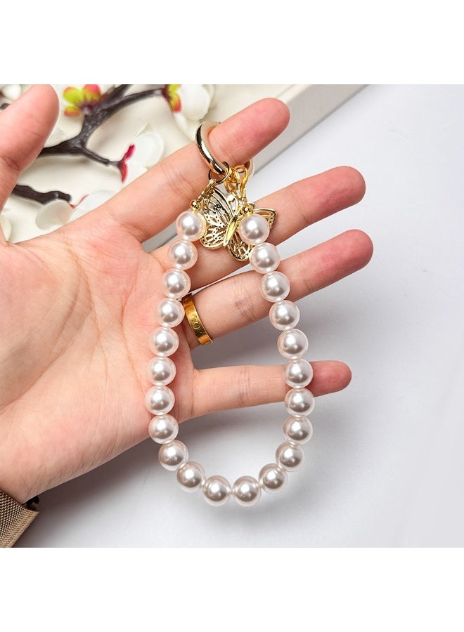 NIBEMINENT Phone Charm/ Chain Strap for Women Girls, Water Crystal Butterfly Pearl Cell Phone Case Lanyard Wrist Strap - Image 1