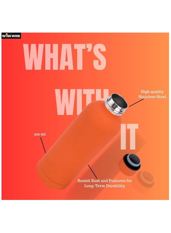 WISHWIND Premium Orange Thermos Bottle – 500 ml Double-Walled Vacuum Insulated, 12 Hours Hot & 24 Hours Cold, Leak-Proof Design for Sports, Gym, Tea, Coffee, and Herbal Drinks - Image 5