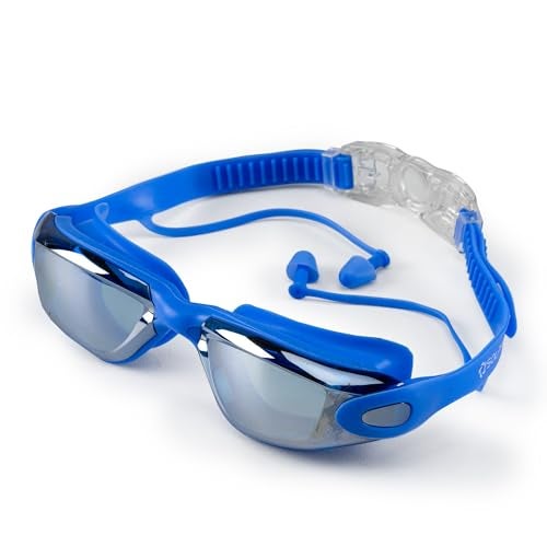 Solpro Glide Vision Unisex Adult Swimming Goggles for Women,Men,Boys,Girls,Teenagers,Athletes,Swimmers|2 in 1 with Built In Earplugs for Training,Competition in Pool,Beach,Water Sport,Activties(Blue) - Image 1