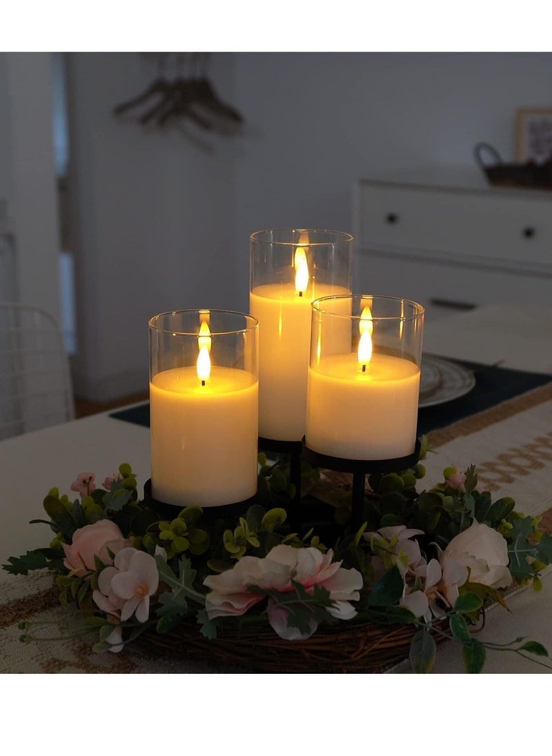 ELTRAZONE Set of 3 Glass Flameless Candles with Timer & Remote Control | Flickering LED Pillar Candles | Battery Powered for Holiday, Restaurant, and Home Decoration | Safe, Elegant Lighting with Realistic Flame Effect - Image 3