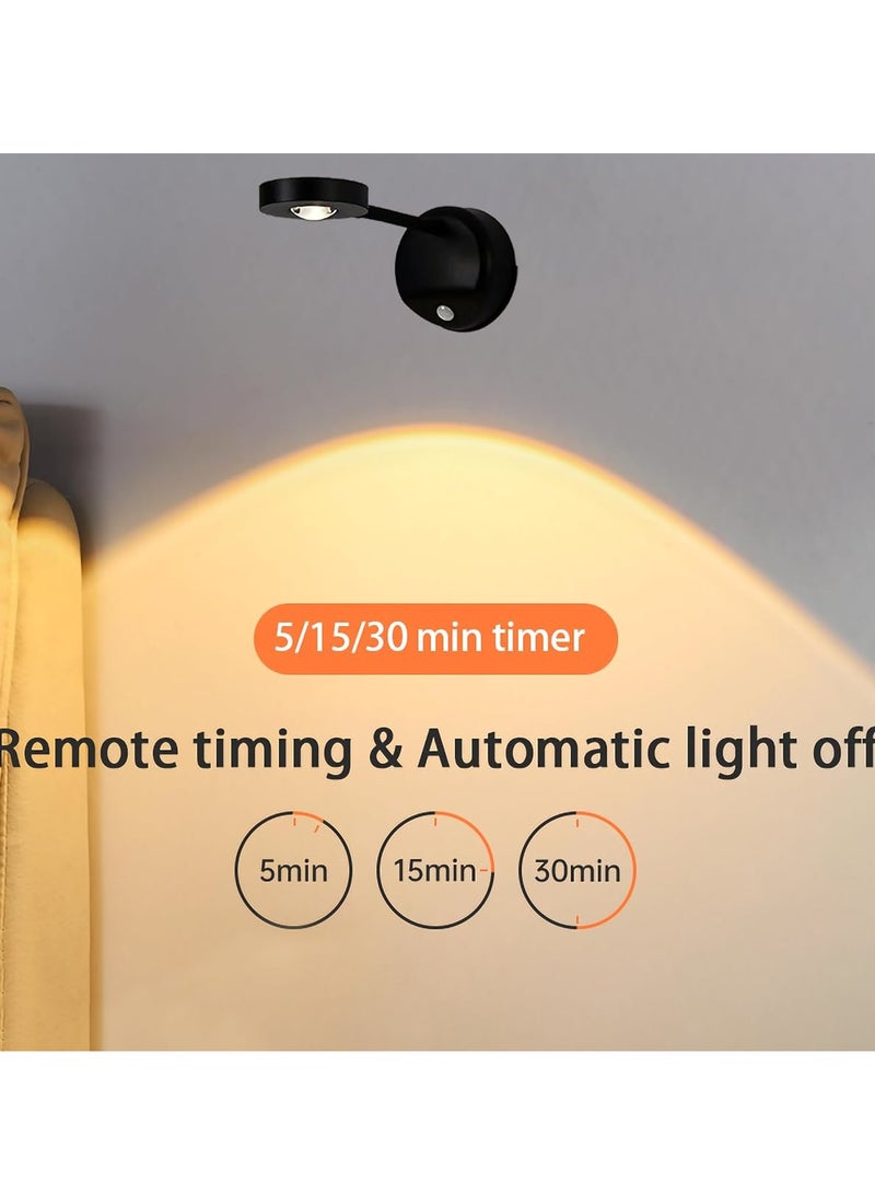 Rechargeable Motion Sensor Picture Light, Spotlight Painting Light, LED Wall Light, Night Light, 3 Colors and Dimmable 360° Rotation with Remote Control (Black)