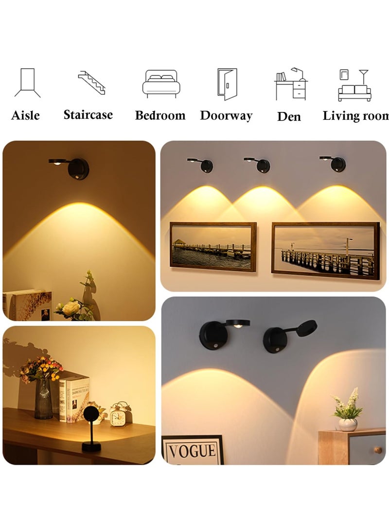 Rechargeable Motion Sensor Picture Light, Spotlight Painting Light, LED Wall Light, Night Light, 3 Colors and Dimmable 360° Rotation with Remote Control (Black)