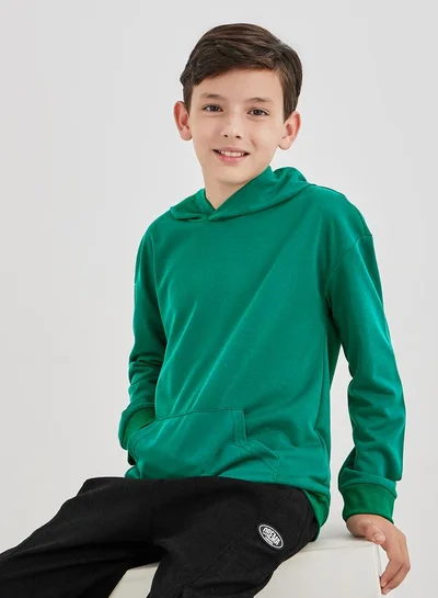 Styli Styli Teen Green Relaxed Fit Hoodie with Front Pocket