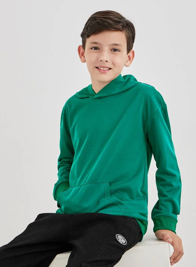ستايلي Styli Teen Green Relaxed Fit Hoodie with Front Pocket