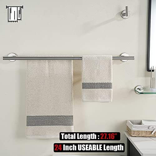 JQK Bath Hardware Towel Bar Accessory Set, 5-Piece Bathroom Accessories Fixtures Set Brushed Finished Wall Mount Includes 24" Towel Bar, 9" Hand Towel Bar, Toilet Paper Holder, Robe Hook x2, BAS105-BN - Image 3