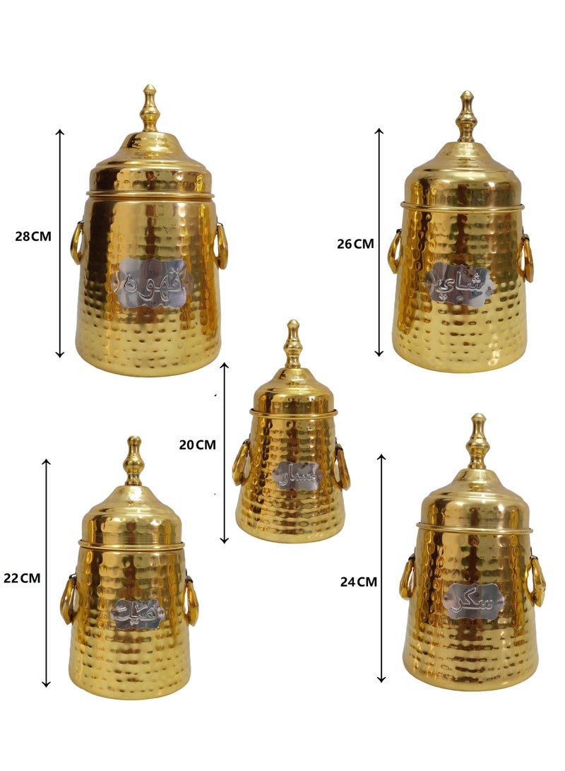 ART Stainless Steel Canister 5 Pieces Set With Air Tight Lids Kitchen Counter Food Storage Containers for Tea Coffee Sugar Tea Gold - Image 2