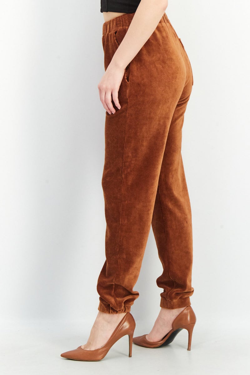 French Connection Women Regular Fit Textured Jogger Pants, Brown - Image 2