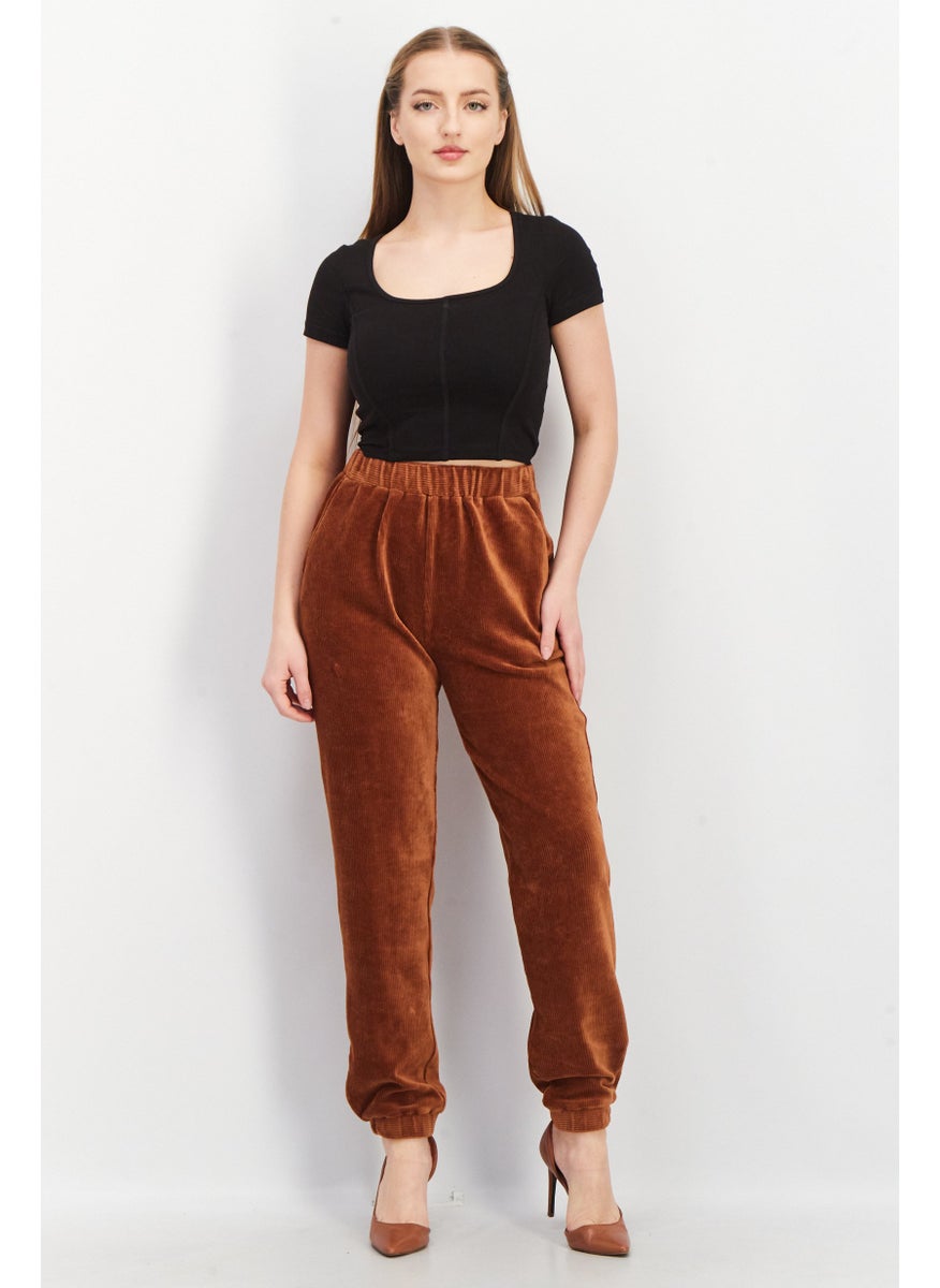 French Connection Women Regular Fit Textured Jogger Pants, Brown  - Image 3