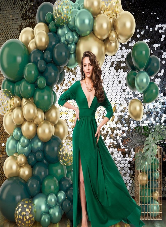 Amandir 153pcs Green and Gold Balloon Garland Arch Kit, Different Sizes 18 12 10 5 inch Green Latex Metallic Confetti Balloons for Graduation Birthday Anniversary Safari Party Decoration Supplies - Image 4