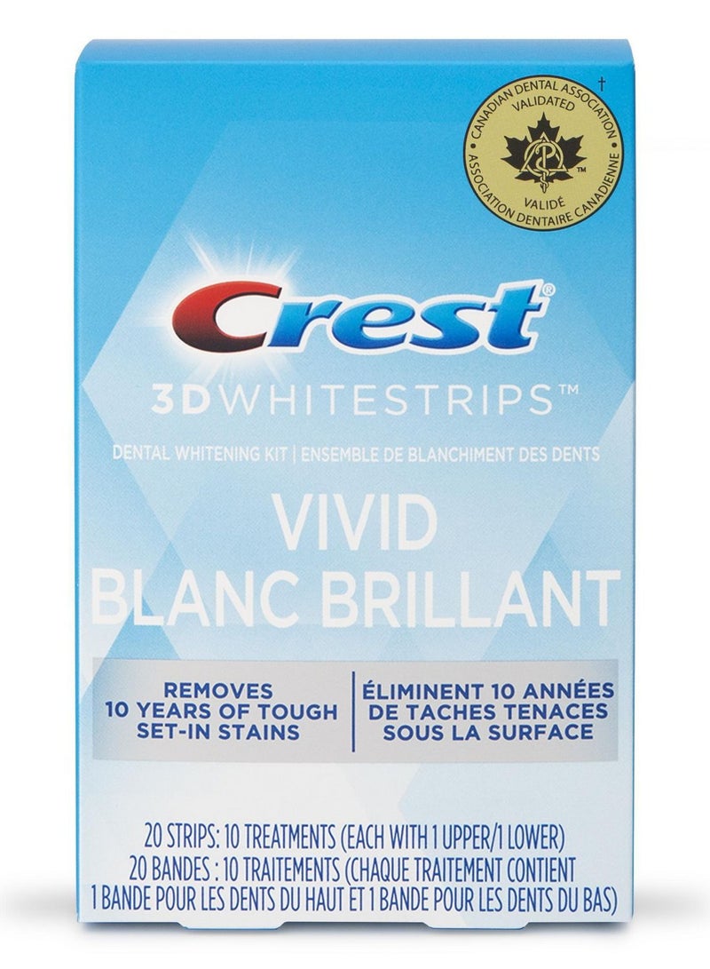 Crest 3DWhitestrips Classic Vivid Teeth Whitening Kit 10 Treatments, 20 Individual Strips - Image 1