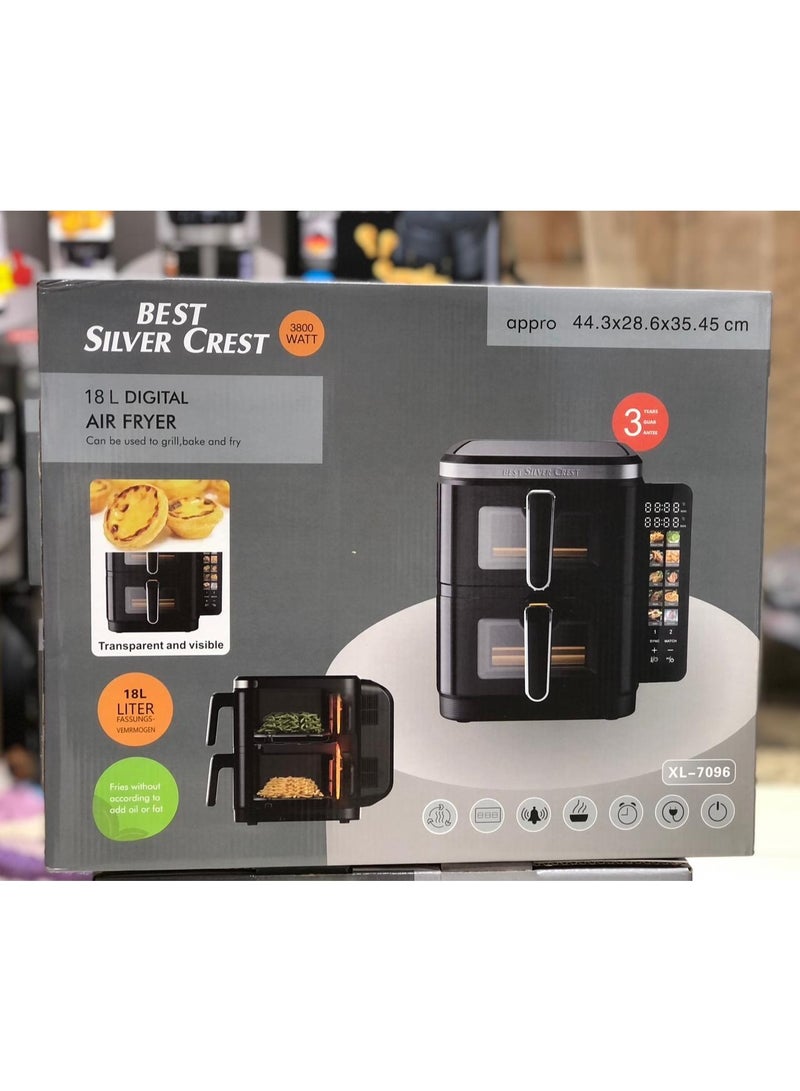 SILVER CREST Innovative 18L Digital Air Fryer with 3800W Rapid Heat Technology, Dual Cooking Zones, Transparent Viewing Windows, and Multi-Purpose Cooking Modes for Healthy, Convenient Kitchen Experience - Image 4