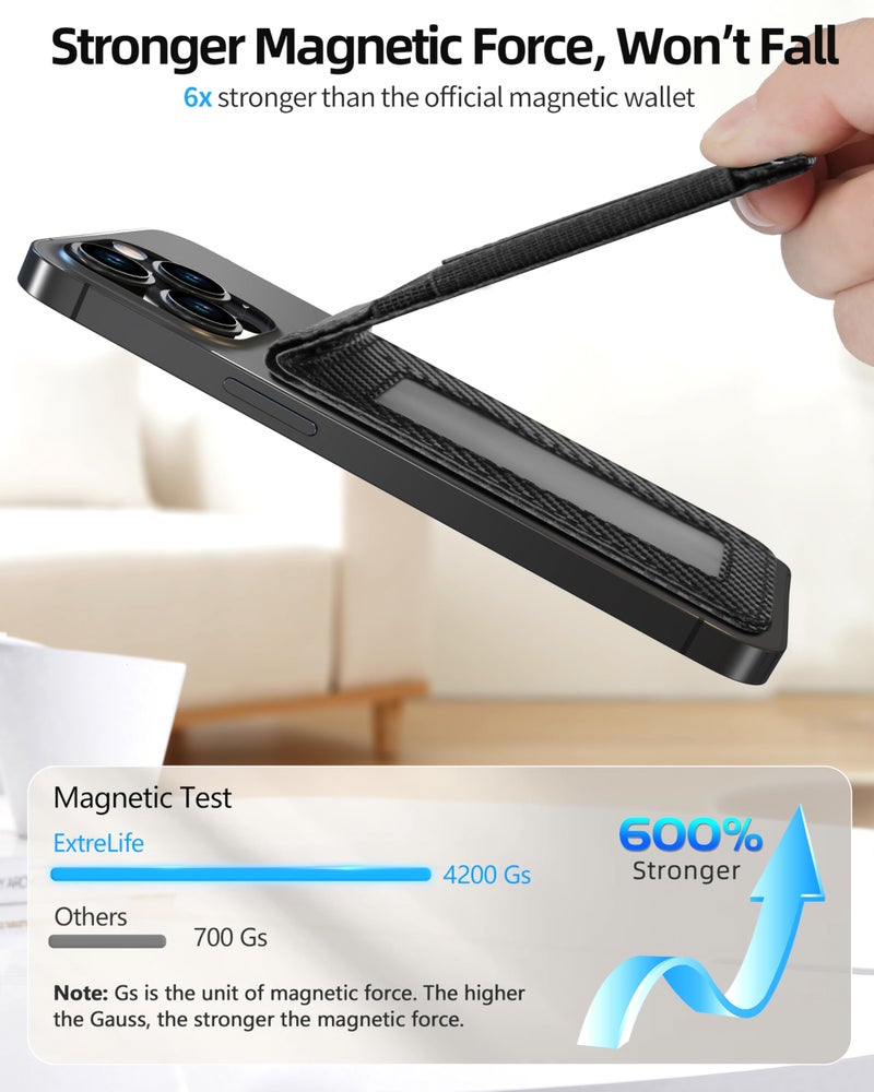 ExtreLife For Magsafe Wallet Stand, Strongest Magnetic Wallet for iPhone 17/16/15/14/13/12 Series, ID Window, 4 Card Slots, Fit 9 Cards, Vegan Leather, RFID Blocking, Black Carbon Fiber - Image 3