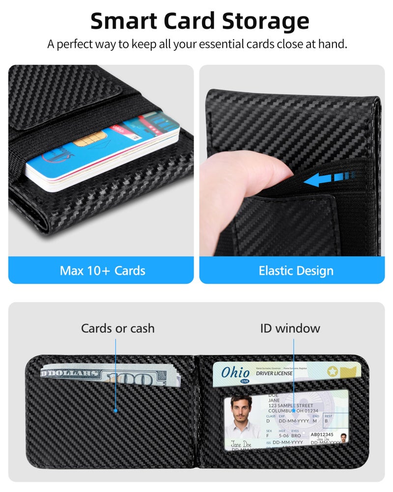 ExtreLife For Magsafe Wallet Stand, Strongest Magnetic Wallet for iPhone 17/16/15/14/13/12 Series, ID Window, 4 Card Slots, Fit 9 Cards, Vegan Leather, RFID Blocking, Black Carbon Fiber - Image 4