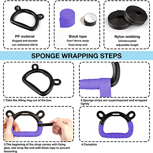 EXQ Home Kids Gymnastic Rings Pull up Rings for Chlidren Exercise,Indoor Gym Ring,Kids Gymnastics Rings with Adjustable Straps,Load Bearing 220lb,Purple Hands Tape (NO Bar) - Image 4