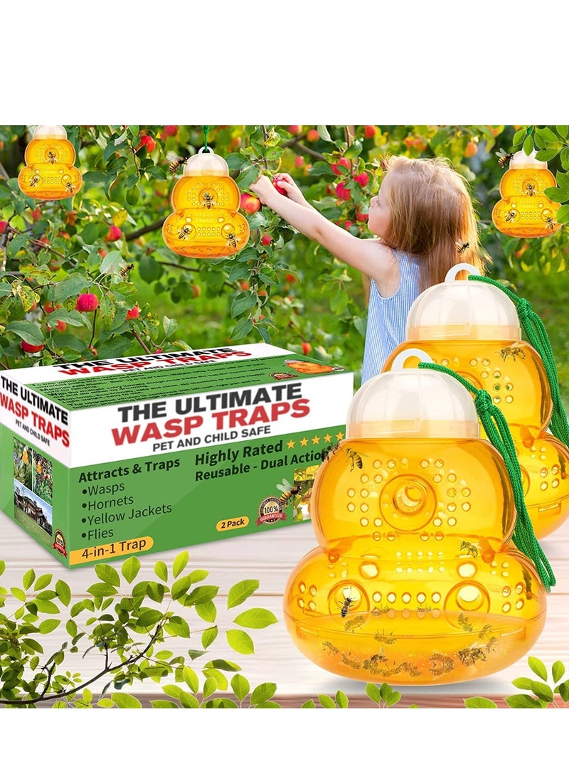 Excefore 2 Pack Bee Traps Catcher, Wasp Trap Outdoor Hanging, Bee Killer Wasp Deterrent Insect Fly Catcher, Non-Toxic Reusable Hornet Traps (Orange)  - Image 1