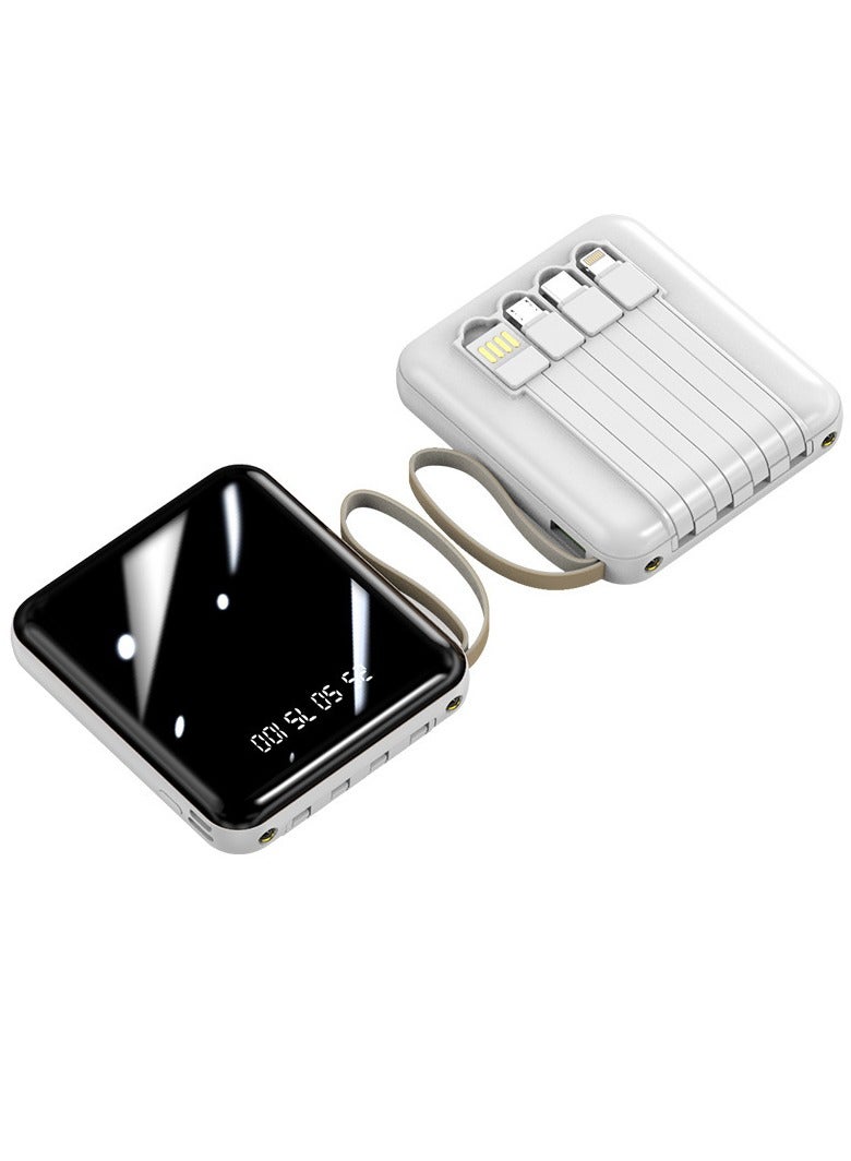 20000mah Large Capacity Mirror Screen Digital Display Power Bank With Four Usb Cables, Compact And Portable, Universal Mini Power Bank, Suitable For All Mobile Phones And Tablets