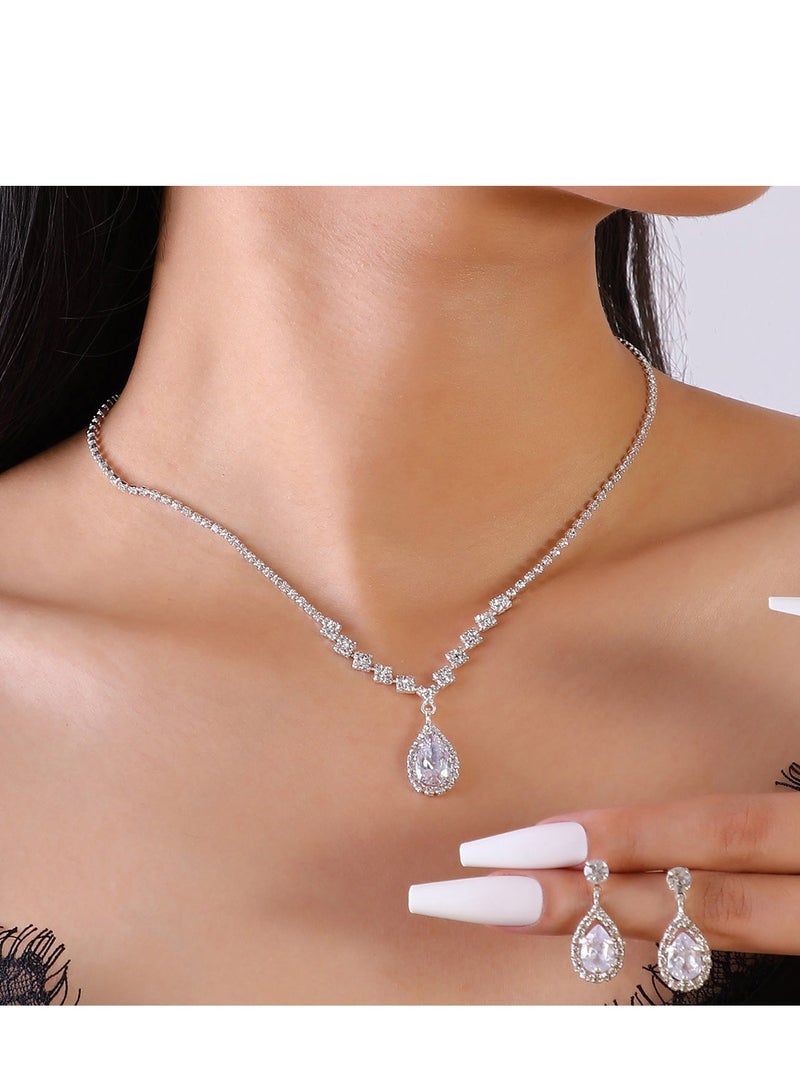 GUDOO 3 Pack Rhinestone Necklace Earrings Set Drop Dangle Bridal Evening Dress Accessories for Women Silver Clear - Image 1
