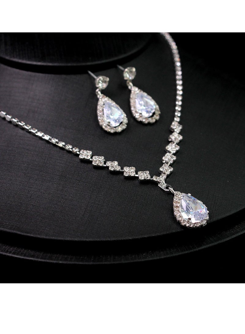 GUDOO 3 Pack Rhinestone Necklace Earrings Set Drop Dangle Bridal Evening Dress Accessories for Women Silver Clear - Image 3