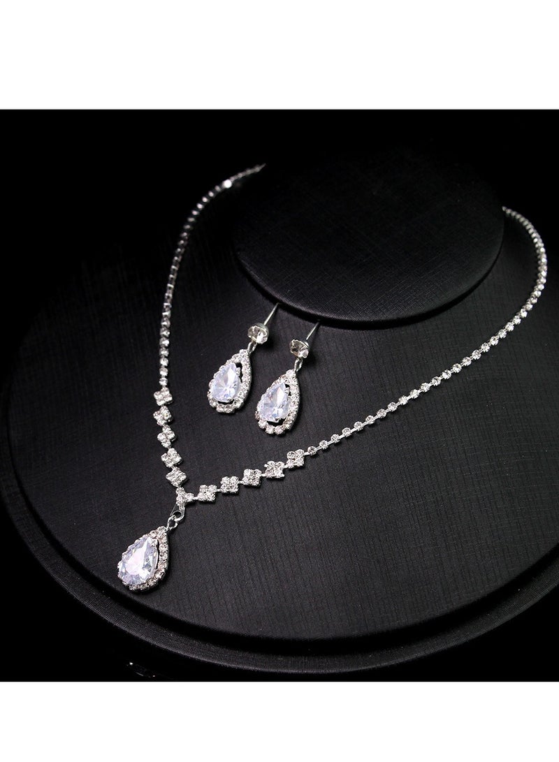 GUDOO 3 Pack Rhinestone Necklace Earrings Set Drop Dangle Bridal Evening Dress Accessories for Women Silver Clear - Image 5