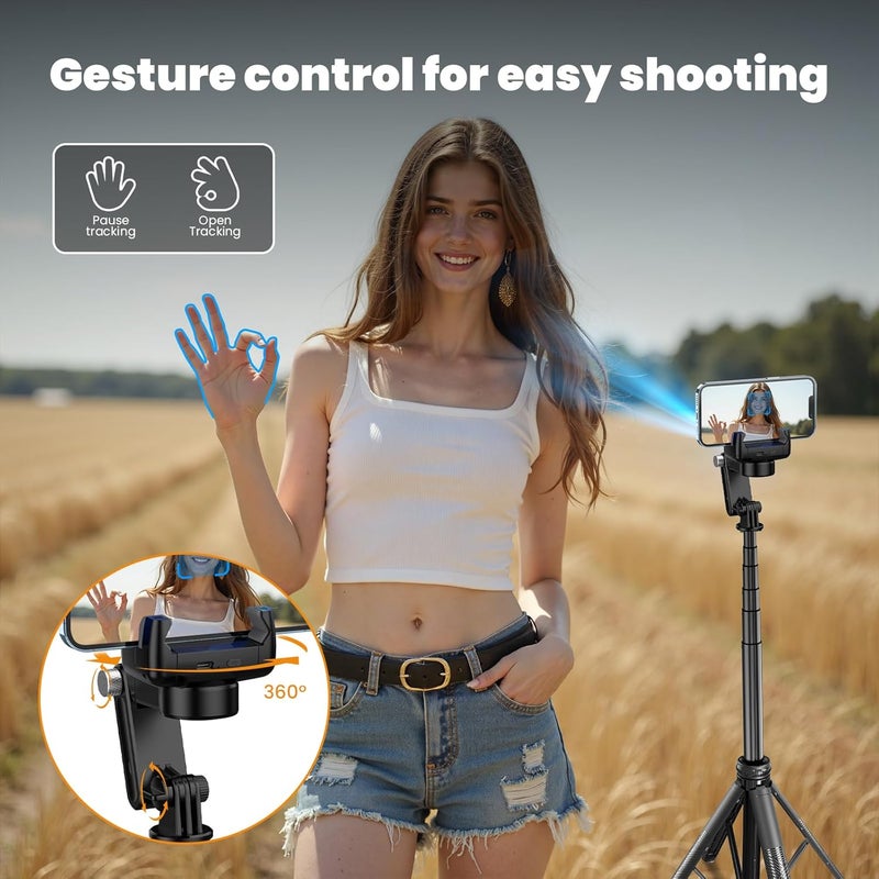 TNW 160cm Auto Face Tracking Tripod Without APP, All in 1 Extendable Gimbal Stabilizer Phone Tripod with Detachable Wireless Remote, Tracking Gimbal for iPhone & Android - Image 3