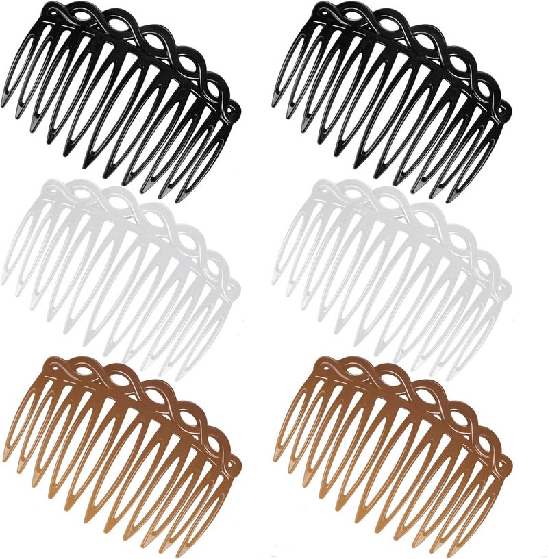 6 Pcs French Hair Side Combs Women Hair Comb Accessories Set Plastic Twist Decorative Comb Hair Clips 3 Colors Bridal Wedding Veil Teeth Hair Combs for Multiple Hairstyles Girls Women