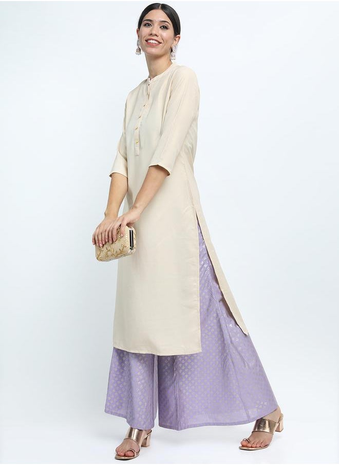 Vishudh Women Cream Straight Kurta by Styli  - Image 2