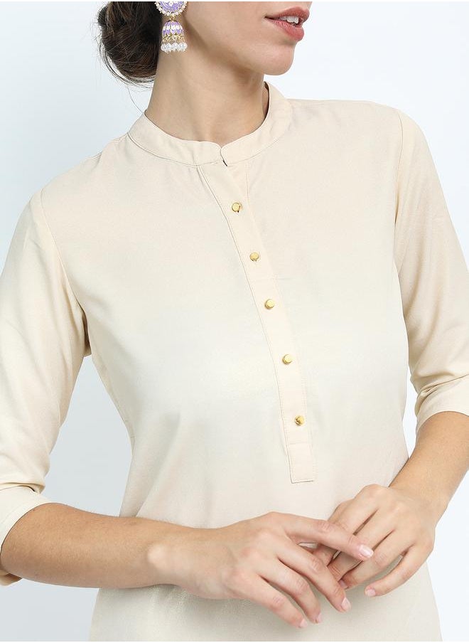 Vishudh Women Cream Straight Kurta by Styli  - Image 4