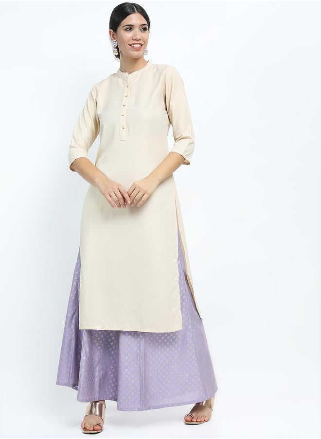 Vishudh Women Cream Straight Kurta by Styli  - Image 1