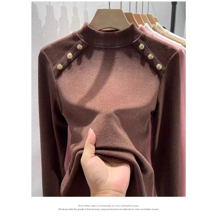 260G Derong Round Neck With Pure Color Long-Sleeved T-Shirt Warm Waist Winter Bottoming Shirt K-Style - Image 1