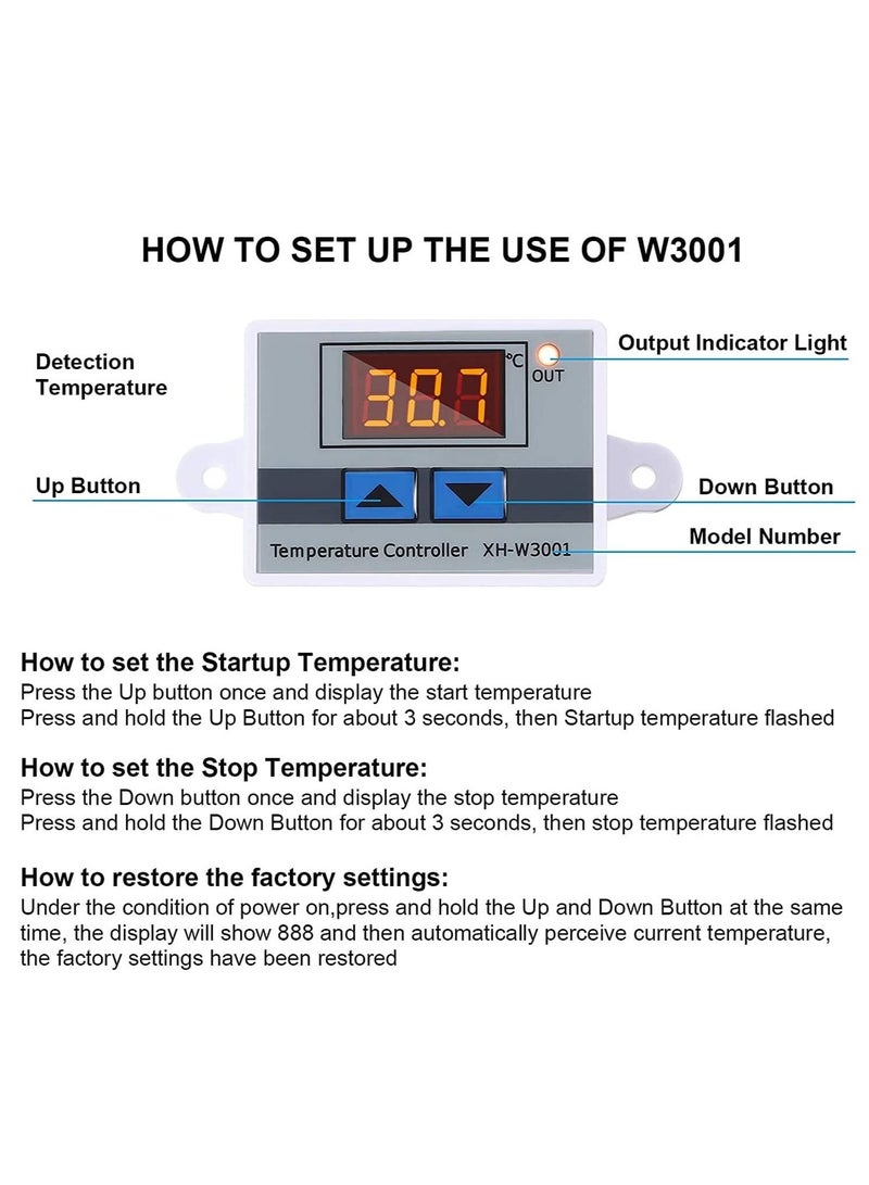 Excefore Digital Temperature Controller LED Thermostat Switch,Temperature Relay Switch Module Programmable Minus 50 to 110 Degree Heating Cooling Thermostat (12V 10A 120W) (2 Pieces)  - Image 4