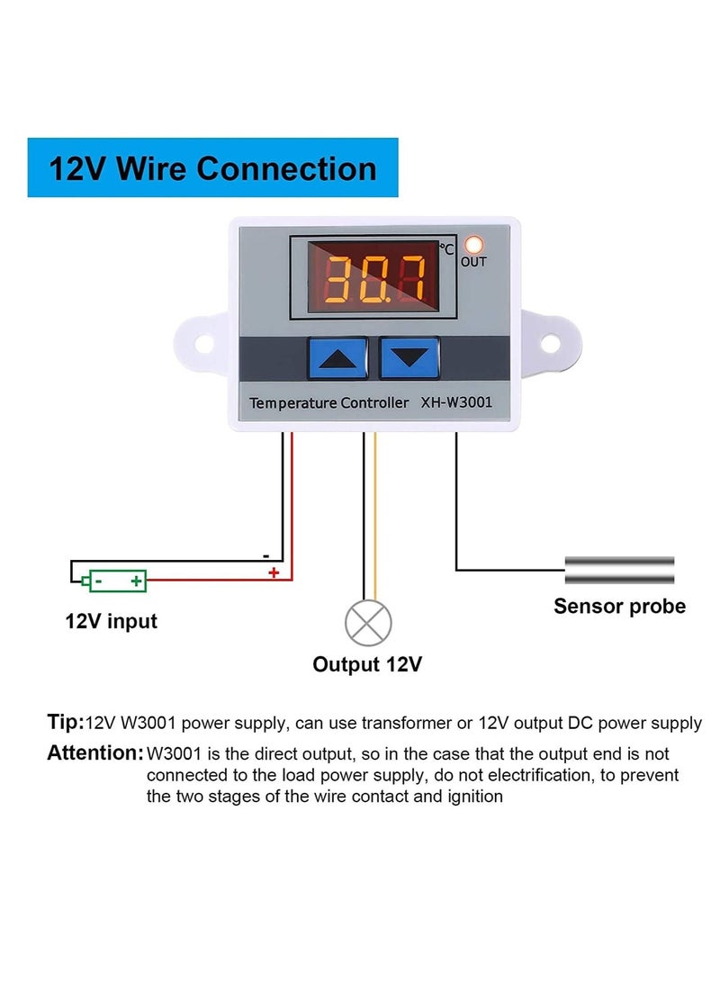 Excefore Digital Temperature Controller LED Thermostat Switch,Temperature Relay Switch Module Programmable Minus 50 to 110 Degree Heating Cooling Thermostat (12V 10A 120W) (2 Pieces)  - Image 5