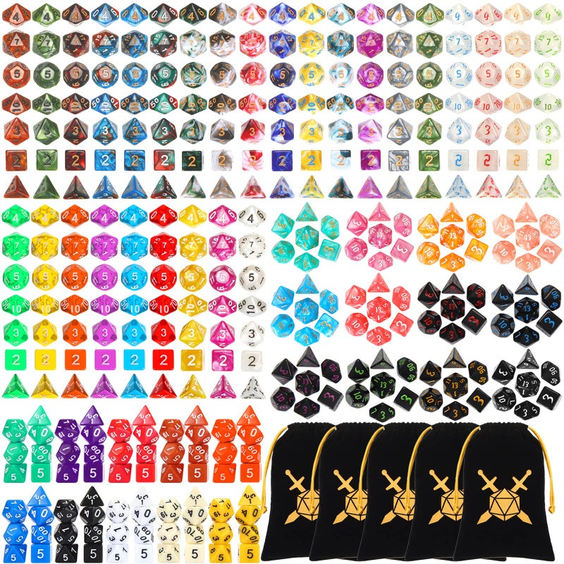 Yilloog 350 Pcs Dice Sets Bulk with Drawstring Bag Polyhedral Dice Sets Multi Role Playing Table Game D4 D6 D8 D10 D D12 D20 Mixed Style - Image 3